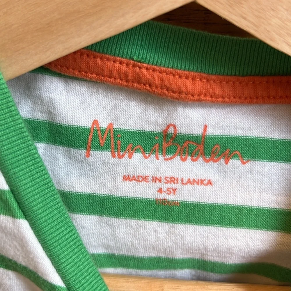 Mini Boden Green Striped Kids Shirt with Bunny Design
